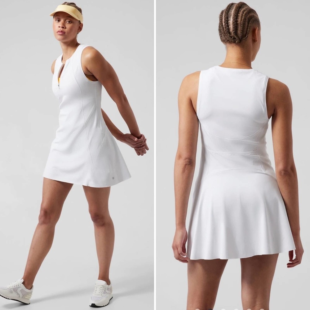 ATHLETA Ace Tennis Dress in White Flare Short Pockets Athletic Size XL NEW